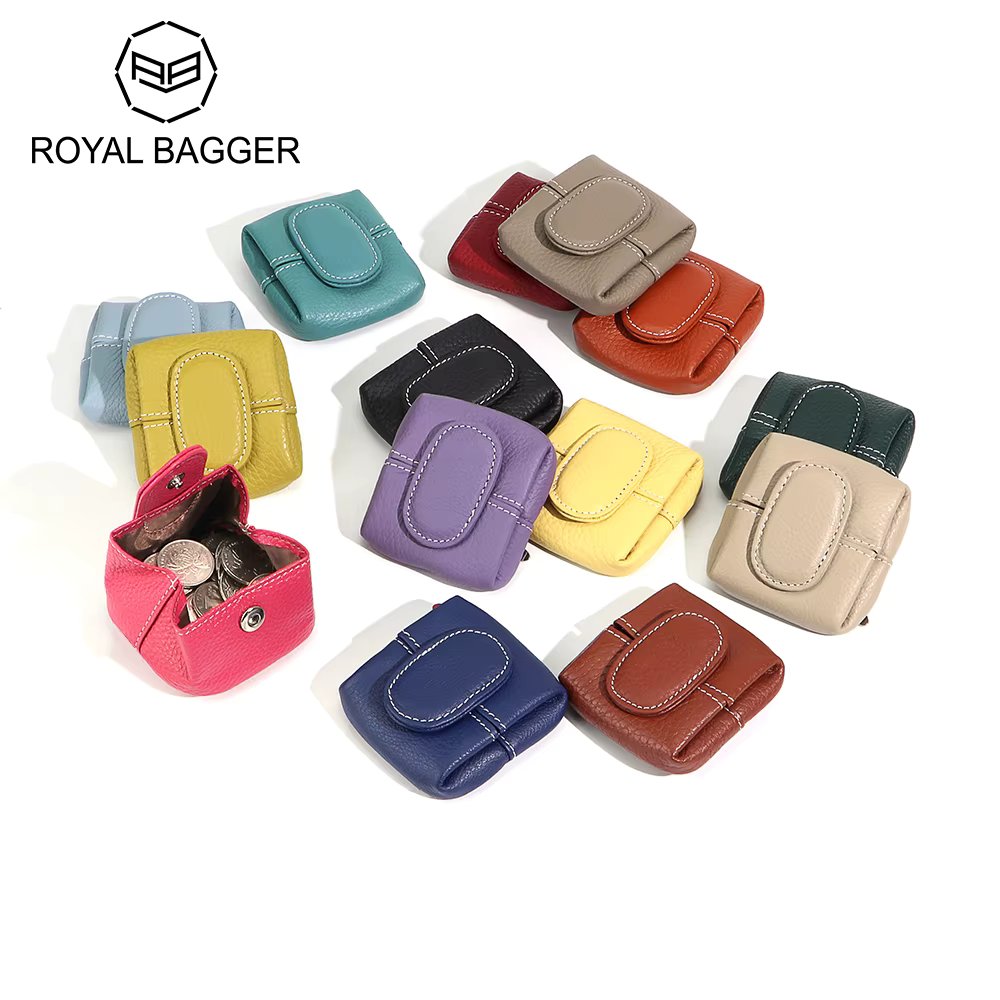 Royal Bagger Mini Lychee Pattern Coin Purse, Solid Color Buckle Key Earphone Storage Bag, Casual Change Pouch for Daily Use
