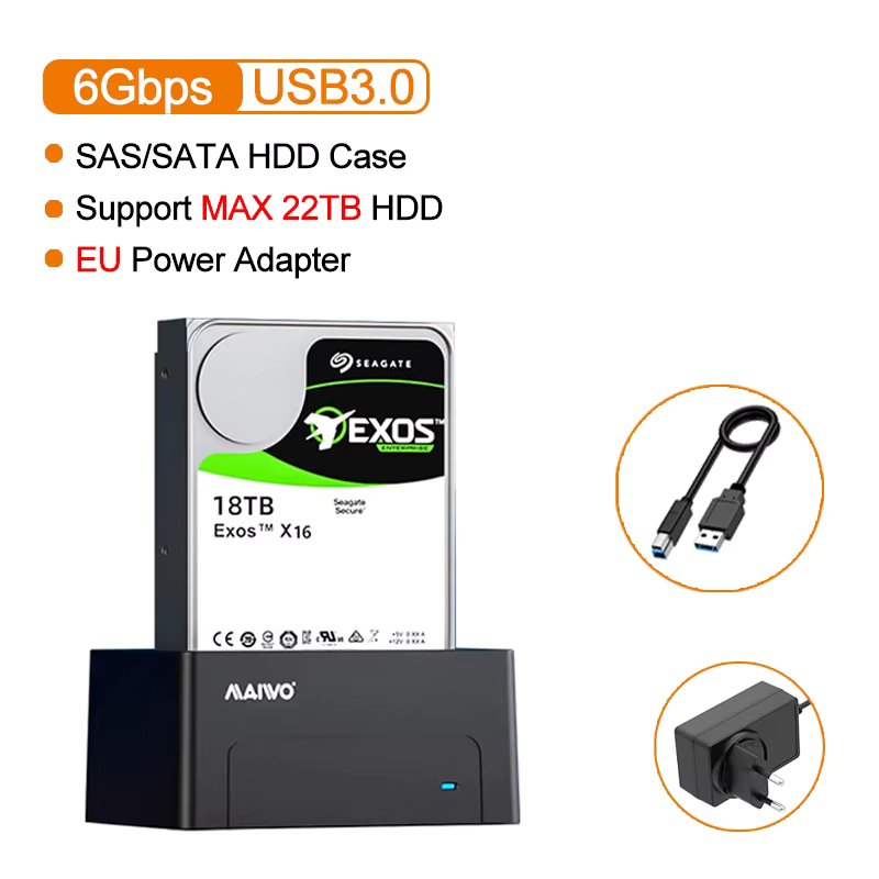MAIWO SAS Hard Drive Docking Station for 2.5/3.5" HDD SSD Disk CaseSATA To USB 3.0 HDD Docking Station with 12V Power Adapter