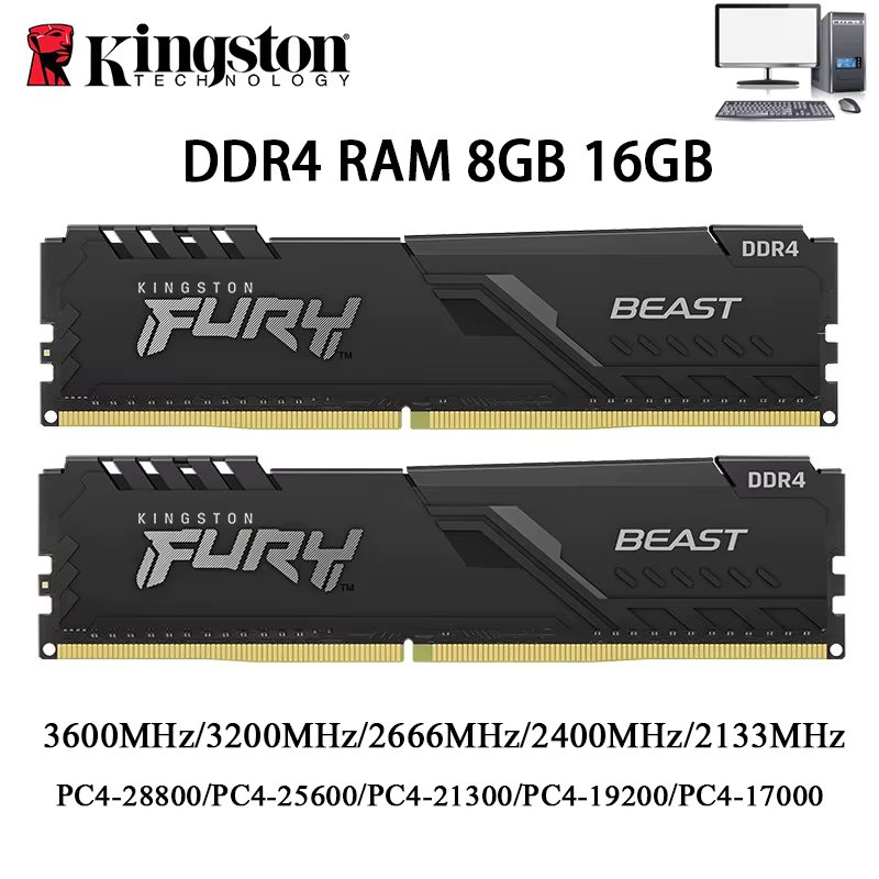 Kingston BEAST Memoria DDR4 Desktop RAM 32GB 16GB 8GB 3600 3200 2666 2400 MHz Memory 288Pin DDR4 DIMM 1.2V PC4-21300 25600 28800