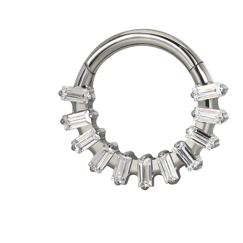 ASTM F136 Titanium EAR PIERC Fan-shaped CZ Hoop Nose Rings Hinged Clicker Labret Tragus Cartilage Ring Body Piercing Jewelry