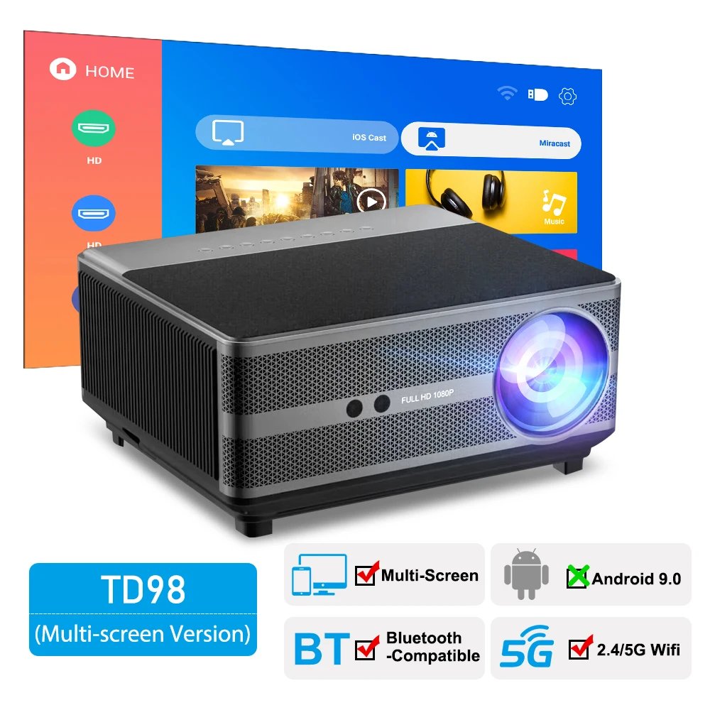 ThundeaL 1080P Projector WiFi Full HD Projector LED 2K 4K TV Video Movie Smart Phone Home Theater TD98 Beamer Cinema Big Screen