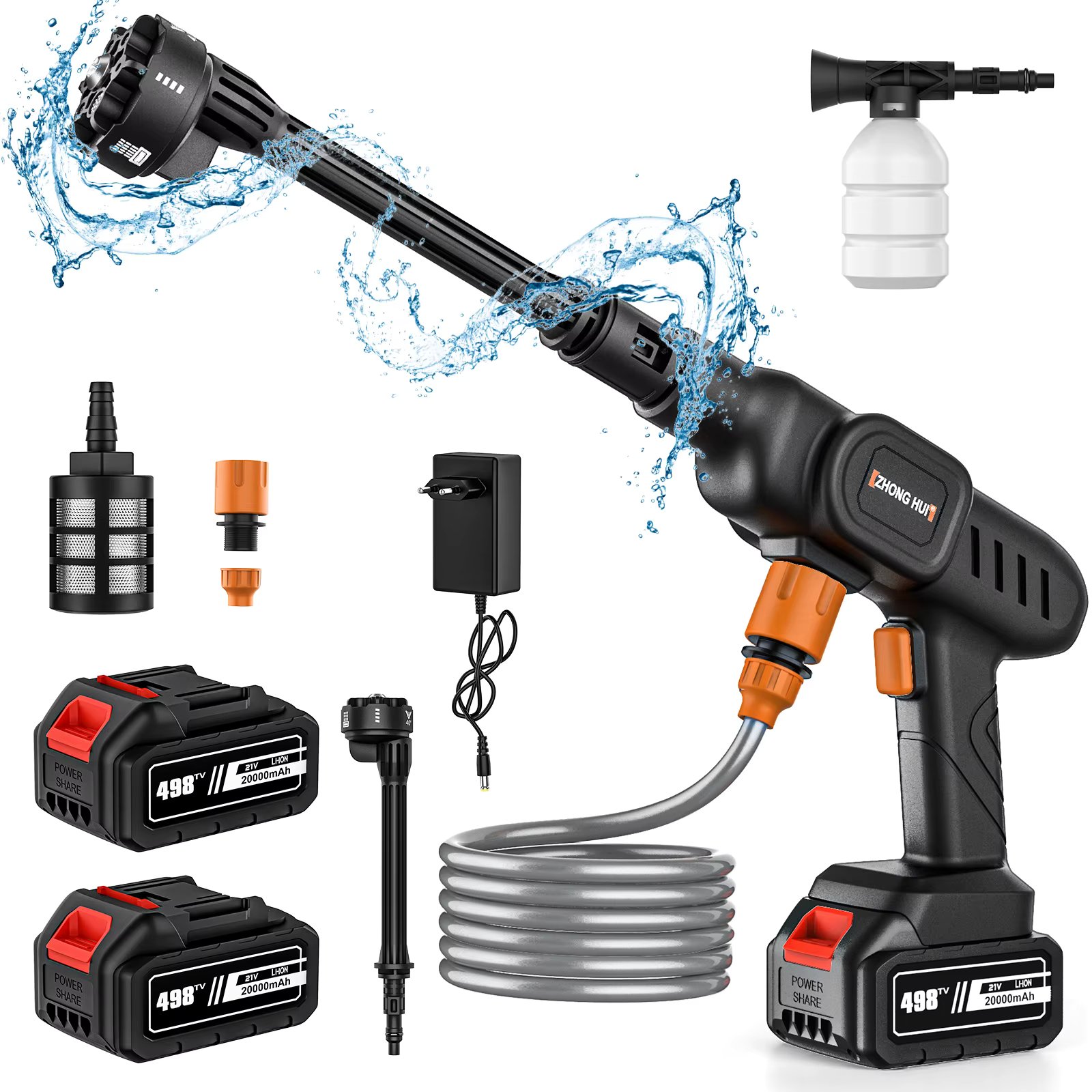 Wireless 60 BAR High Pressure Car Water Gun 2PCS 20000mAh Battery Electric Car flash Machine Foam Car
