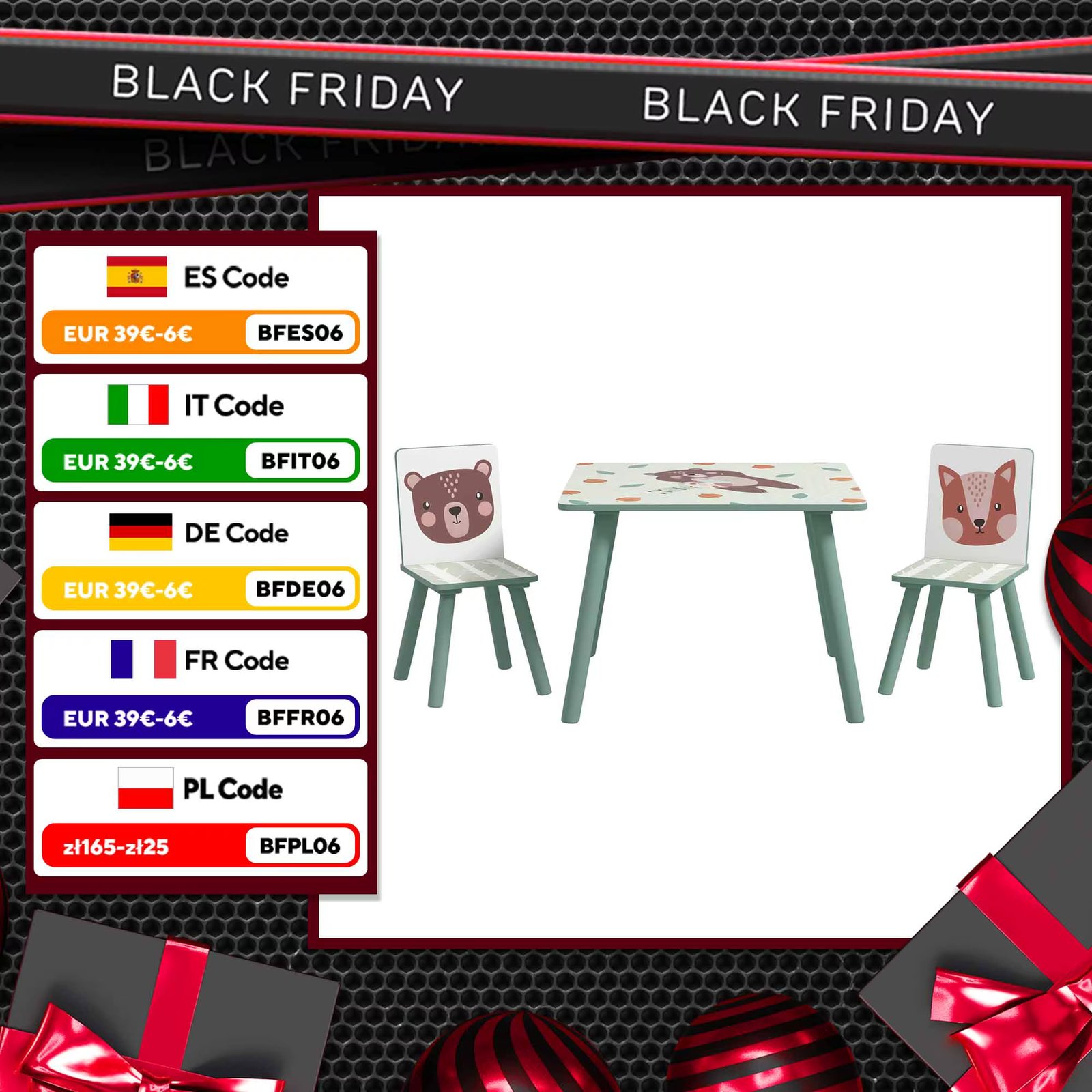 ZONEKIZ children's table and chairs 3 pieces for bedroom green playroom