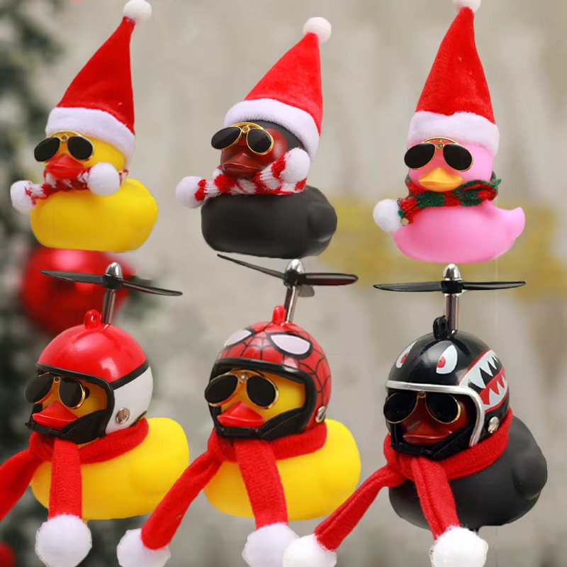 Christmas Motorcycle Accessories with Propeller Helmet Broken Wind Rubber Duck Toy Car Bicycle Small Yellow Duck Car Decoration