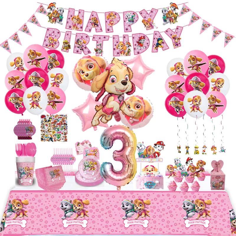 Paw Patrol Pink Birthday Skye Theme Party Decorations Tableware Set Paper Plates Cups Napkins For Kid Party Supplies Toy Gifts