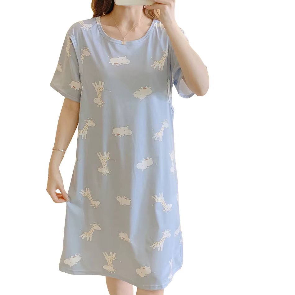 Cute Cartoon Nursing Maternity Clothings Pregnant Women Plus Size Spring Summer Nightgown Easy Access Breastfeeding Dresses