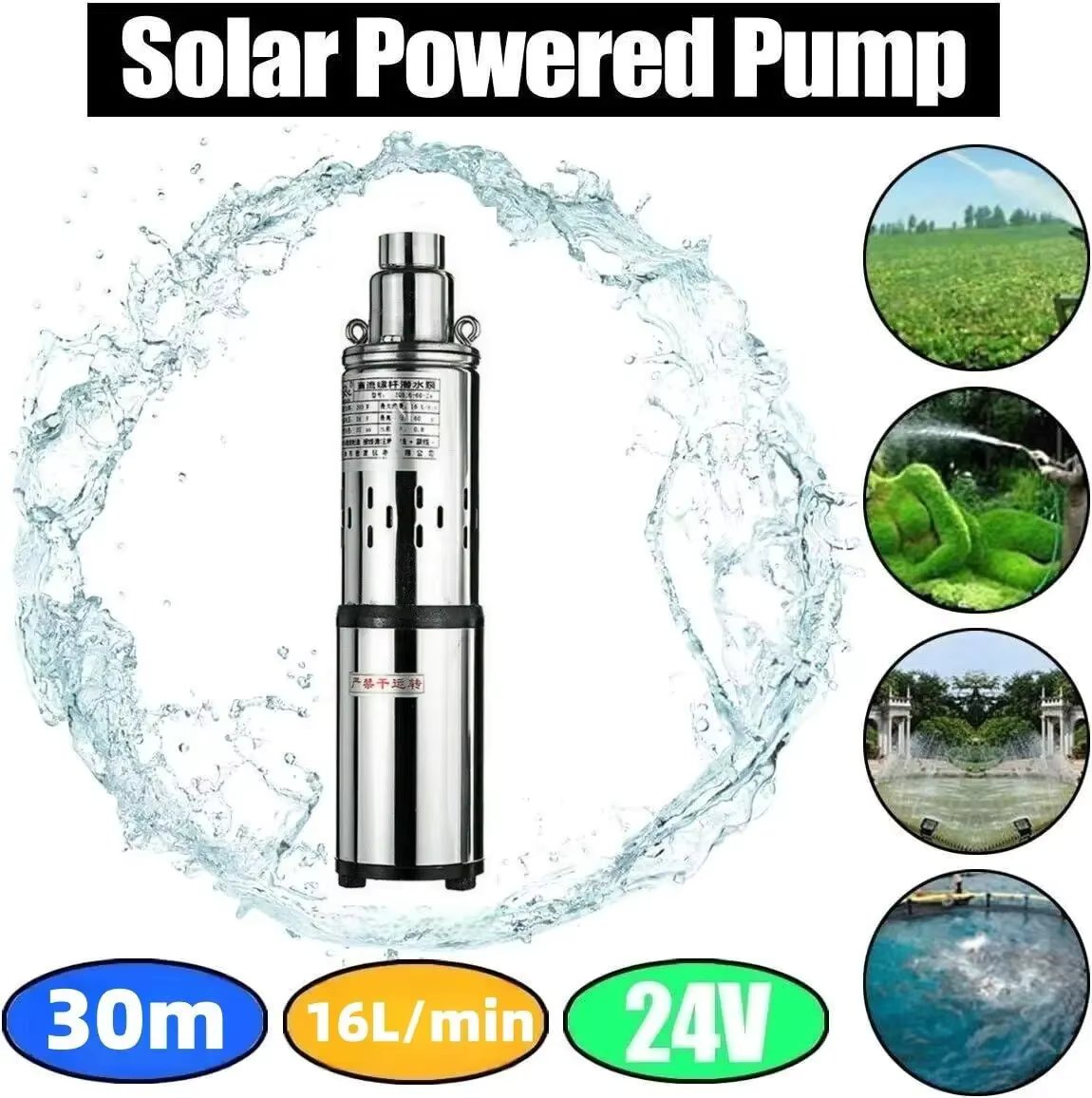 24V Solar Water Pump Submersible Pump Farm Agricultural Irrigation Deep Well Pump 60M Lift Water Pump