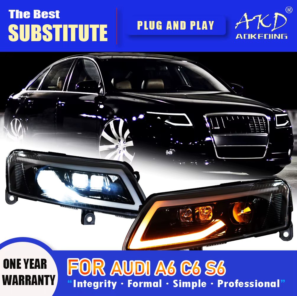 AKD Head Lamp for AUDI A6 C6 LED Headlight 2004-2011 Headlights A6L DRL Turn Signal High Beam Angel Eye Projector Lens