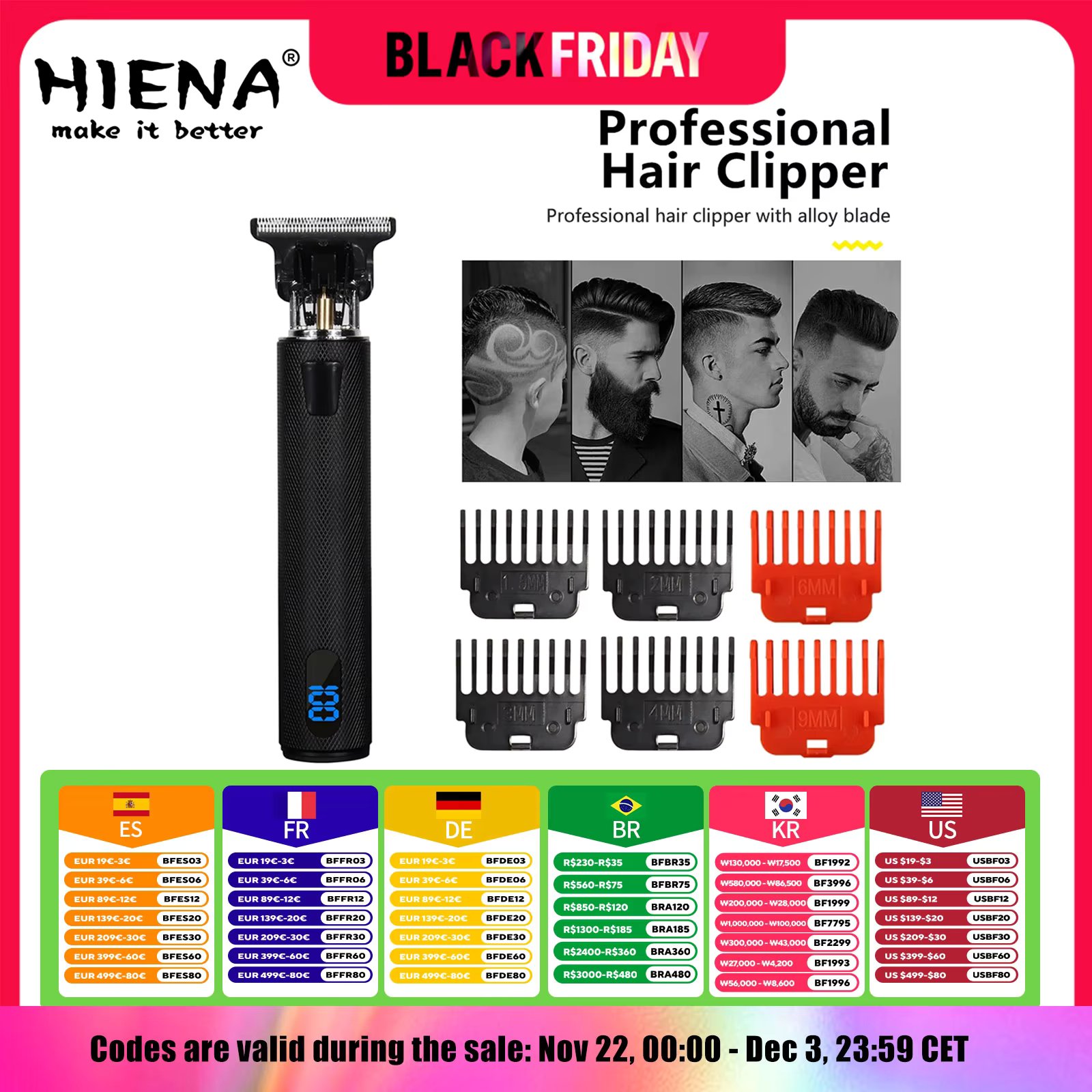 Hair Clipper Light Head Electric Hair Clipper Electric Hair Clipper Oil Head Hair Clipper Carving Mark Razor Factory LCD