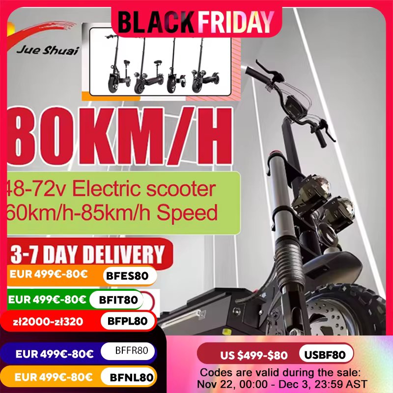 48V 60V 72V 1200W 2400W 3200W 6000W Single/Dual Drive Electric Scooter [85km/h Max ]E scooter Foldable Adult Skateboard Seat