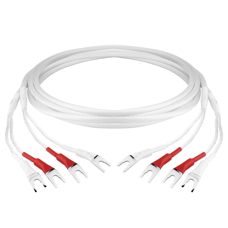 YYAUDIO One Pair High-end 7N OCC Silver Plated Speaker Cable For Hi-fi Systems Y Plug Banana Plug Speaker Cable