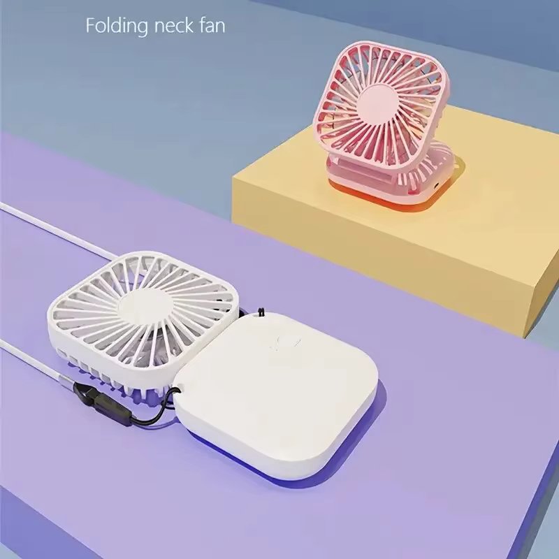 Mini Folding Hanging Neck Fan Foldable Hanging Neck Fan Mini Folding Personal Fan, 3 Speeds USB Charging For Travel Indoor And O