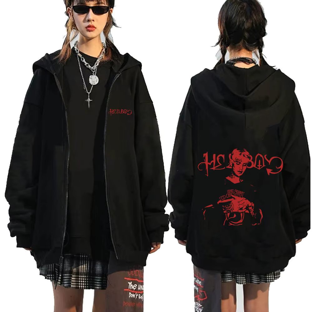 Rapper Lil Peep Crybaby Hellboy Zipper Hoodies Men Women Clothing Hip Hop Oversized Zip Up Sweatshirt Casual Harajuku Pullovers