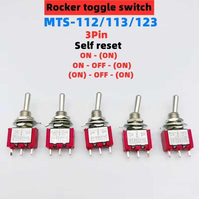 1/5pcs Red Mini 3pin 6mm 2/3 Position Self-resetting Toggle Switches ON-(ON)DPDT Mini Toggle Switches 6A/125V 3A/250V AC MTS-112