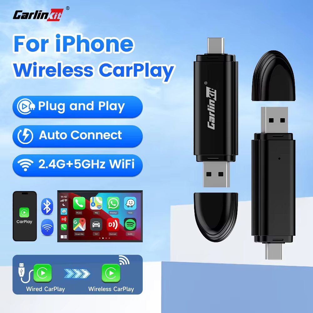 CarlinKit Mini 5 Wired To Wireless CarPlay Adapter 2.4G&5Ghz WiFI Bluetooth Auto-Connect Online Upgrade Easy Setup Smart Car Box