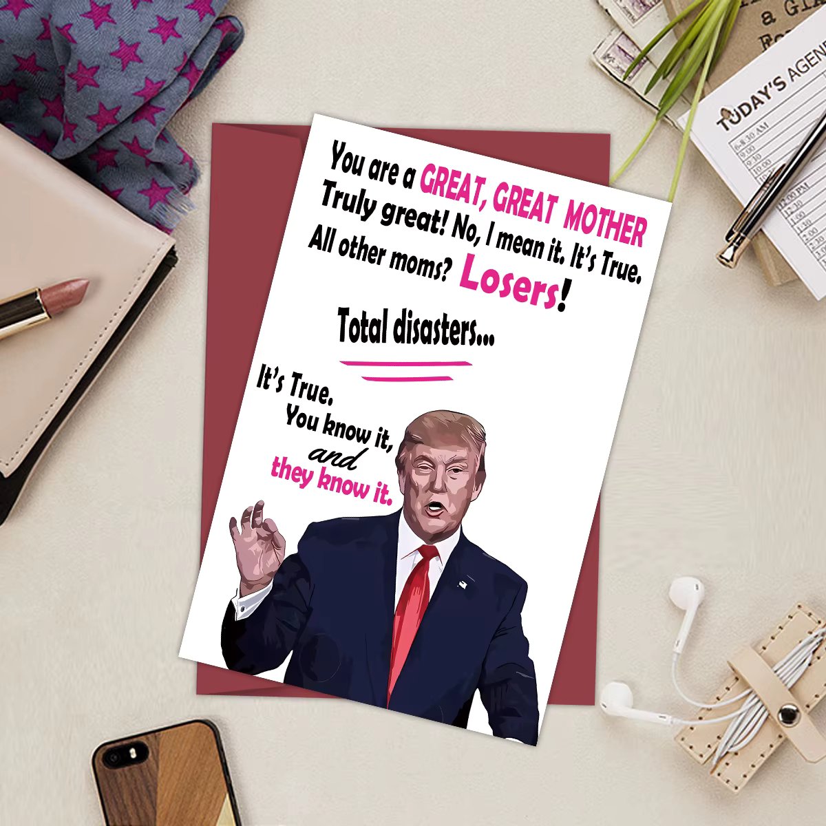 1PC Funny Creative Trump Mother's Day Card,Creative Character Greeting Card,The Best Gift For Mom,Thank You Cards, Gift Cards