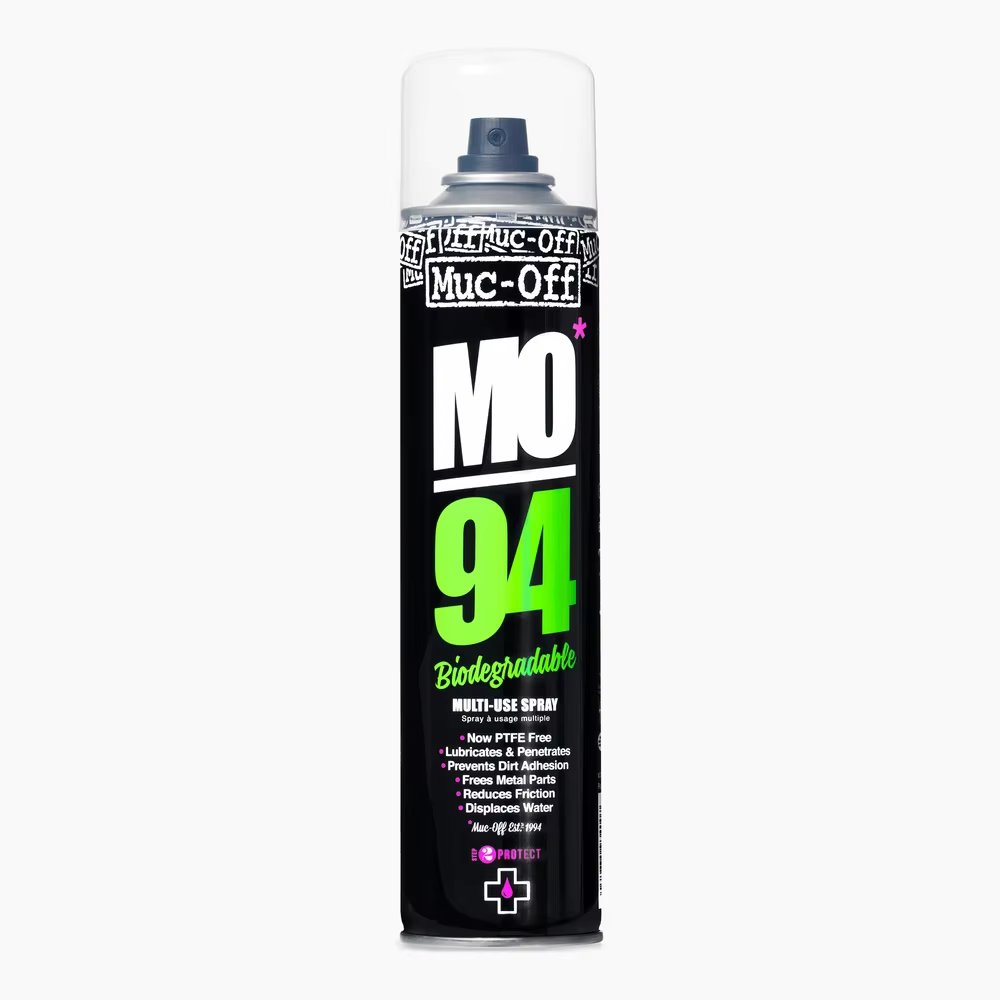 High performance MUC-OFF BIODEGRADABLE MO94 lubricant. Without PTFE. Lubricates and prevents dust. Reduces friction. Water displaces
