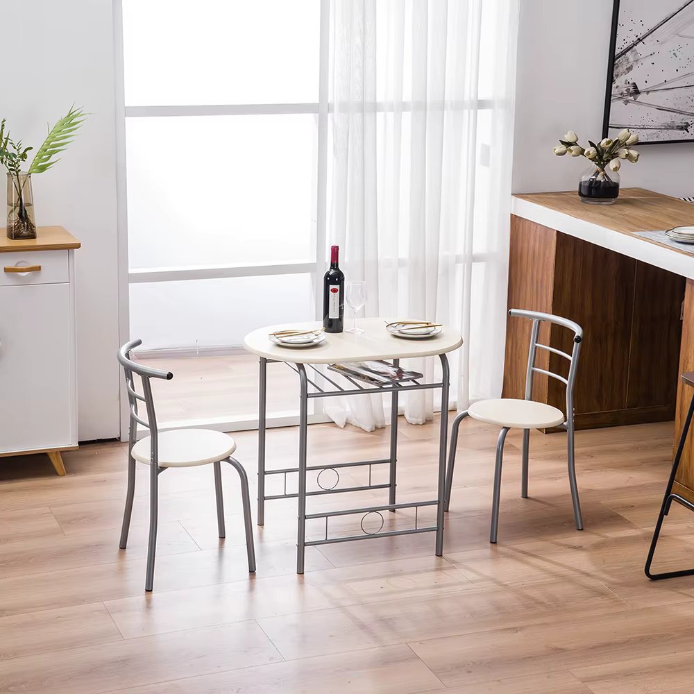 Original Wood Color Wood Grain PVC Breakfast Table (one Table and Two Chairs) 【80x53x76cm】