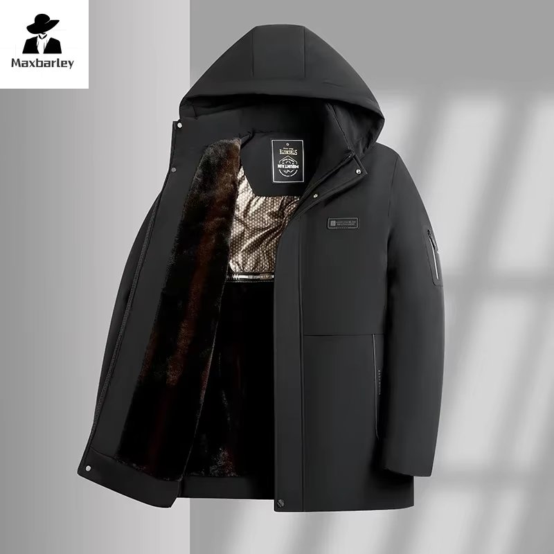 2024 New Men's Winter Jacket Brand Business Thickened Graphene Warm Removable Hooded Coat high quality Fleece Cold-proof Parkas