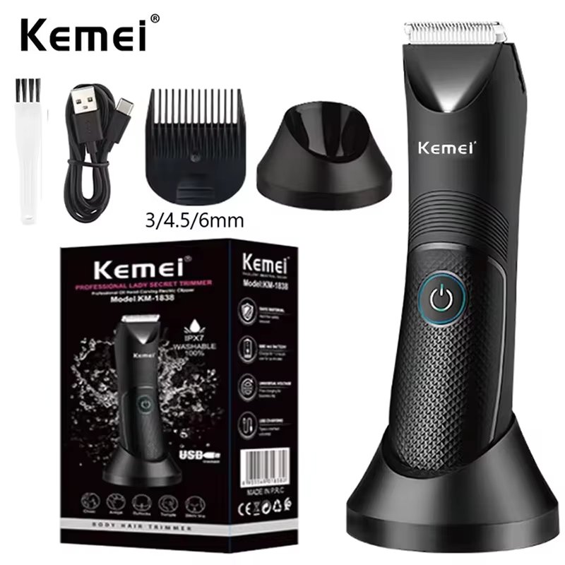 Kemei Groin Area Hair Trimmer Lawn Mower Ceramic Blade Waterproof Wet Dry Clippers Pubic Armpit Body Hair Ultimate Hygiene Razor