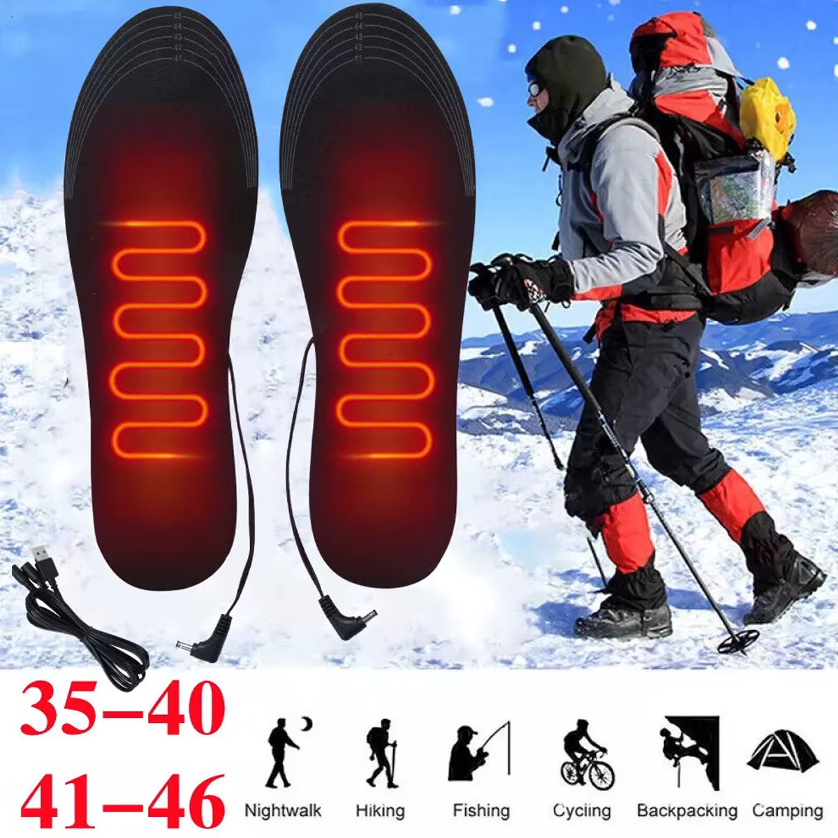 USB Electric Heated Shoe Insoles Foot Warming Pad Feet Warmer Socks Pad Mat Winter Outdoor Sports Ski Heating Insole Winter Warm