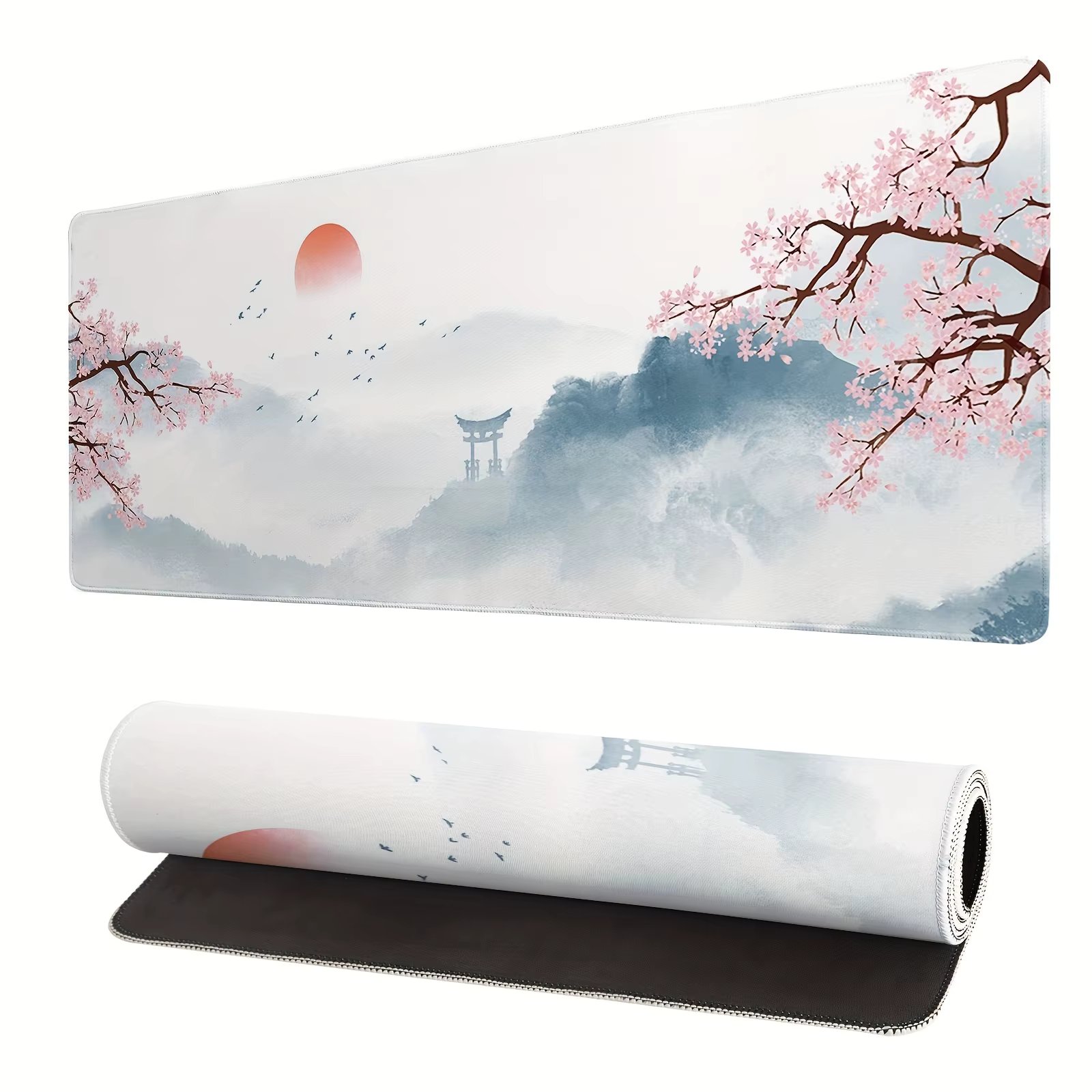 Cherry Gaming Mouse Pad Watercolor Large Mouse Pad White Mouse Pad With Stitched Edges Keyboard Mouse Mat 3mm For  Office 31.5 X