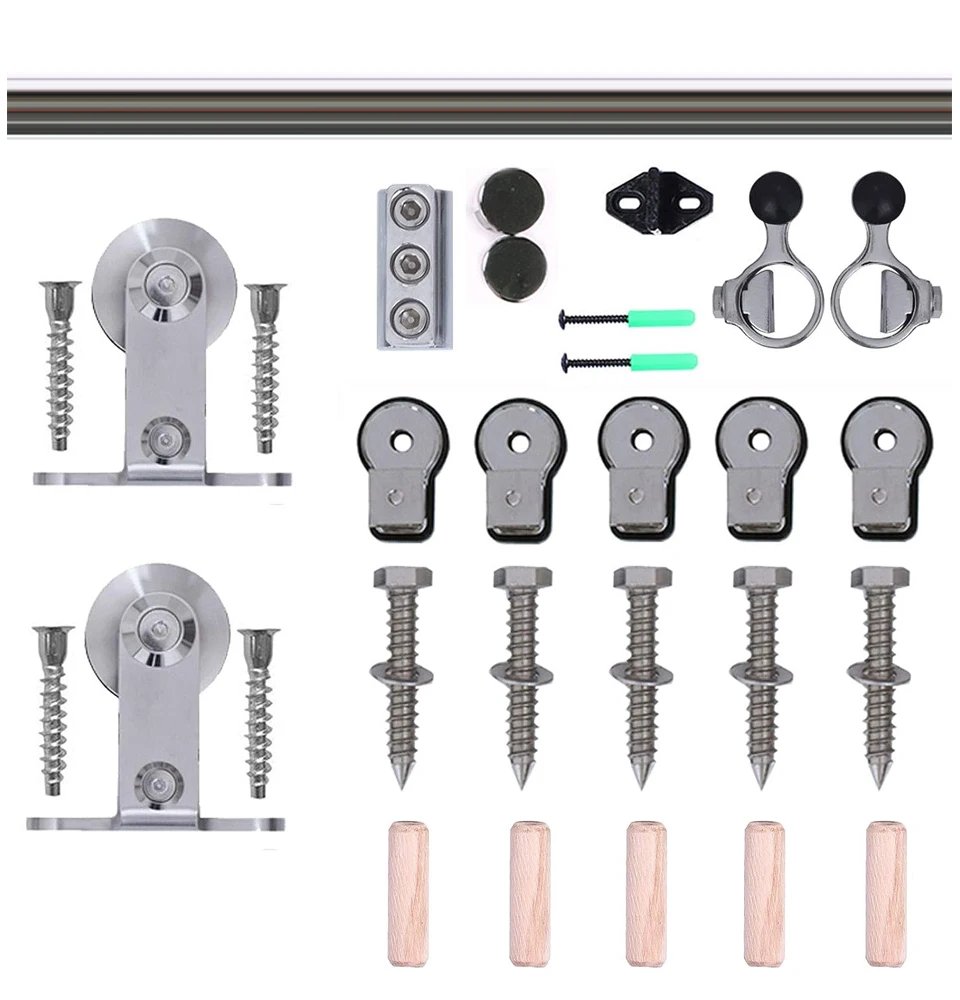 CCJH 6FT/183CM Sliding Door Hardware Kit, Stainless Steel Sliding Door Accessories, Guide Rail, Single Wooden Door Set