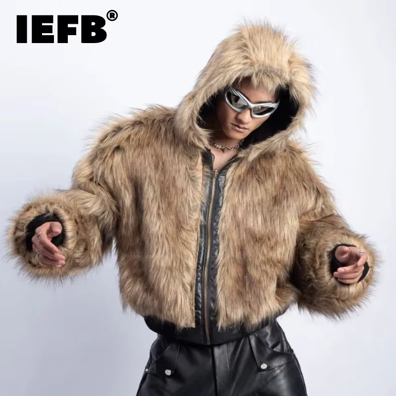 IEFB American Style Men's Padded Jackets PU Leather Reversible Faux Fur Fleece Thickened Solid Color Loose Male Coats Tide 9W161