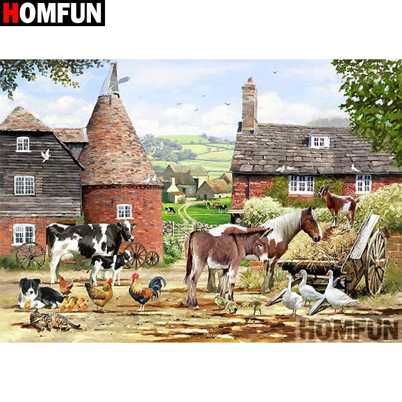 HOMFUN Diamond Embroidery "Farm cow animal" Pattern DIY 5D Diamond Painting Needlework Cross Stitch Full Drill Painting A30043