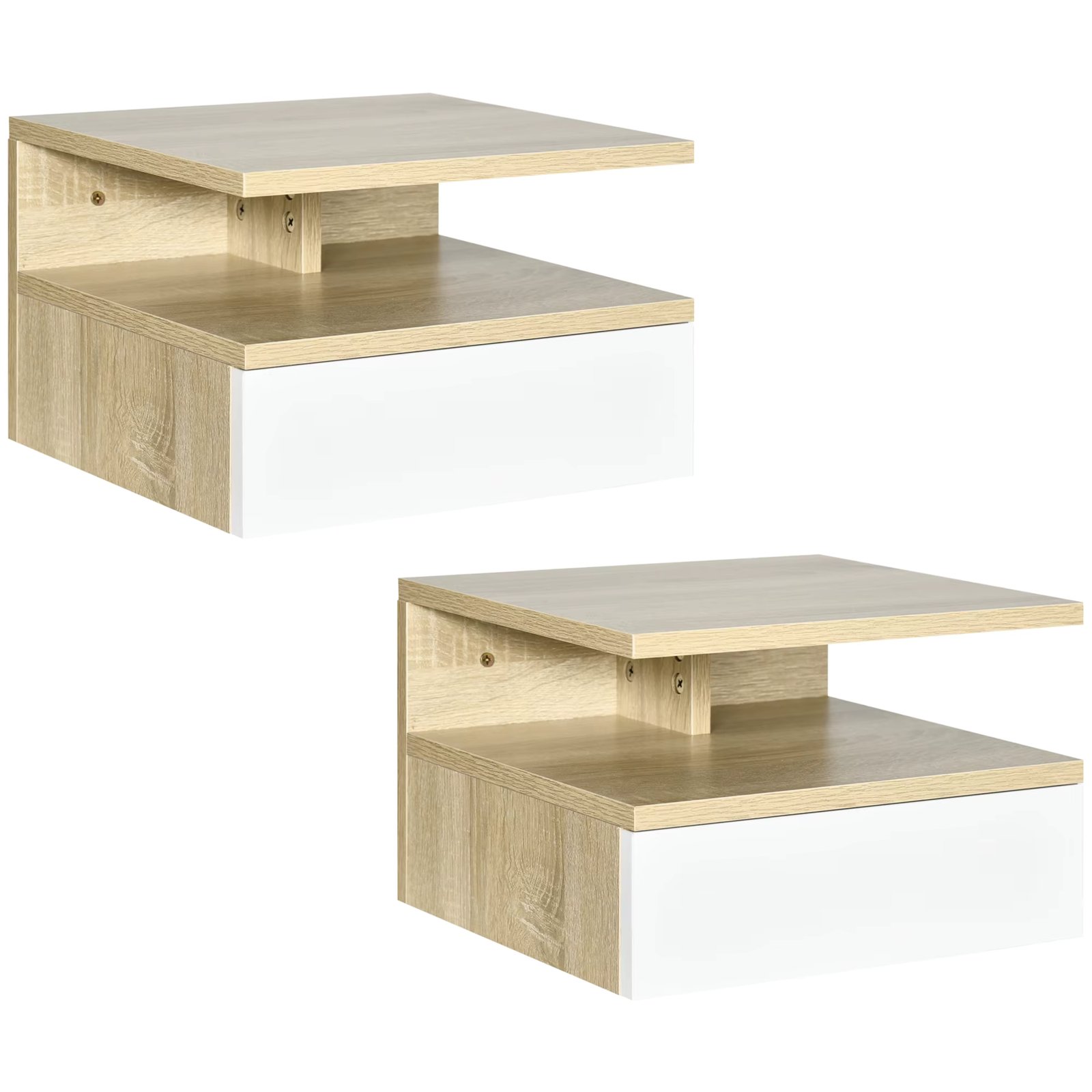 HOMCOM Set of 2 Floating bedside tables with 1 drawer and shelf 35x32x22,5 cm