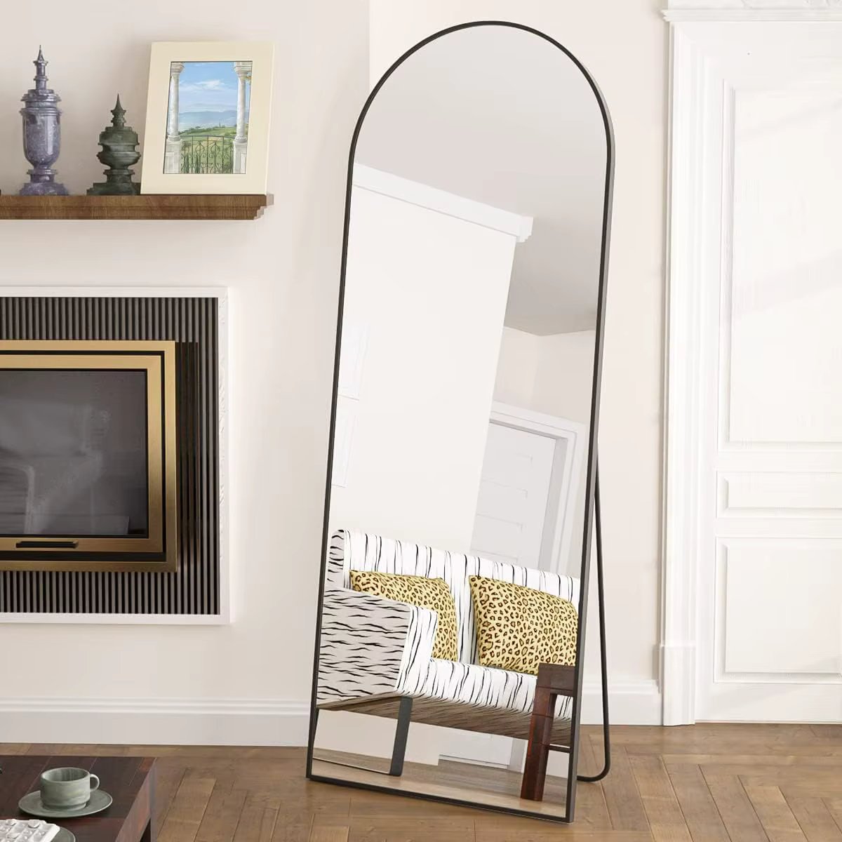 58"x18" Full Length Mirror Arch Floor Mirror Wall Mirror Hanging or Leaning Arched-Top Full Body Mirror with Stand for Bedroom