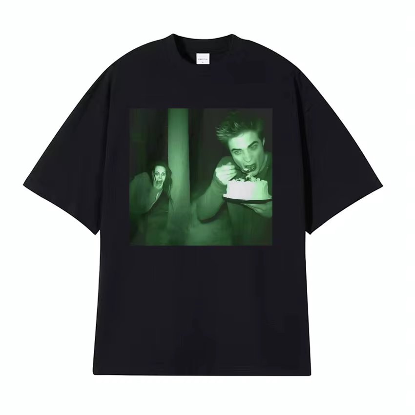 Edward & Bella Trail Cam Eating Cake Funny T-shirts Men Women Humor Twilight Graphic T Shirt Fashion Casual Cotton Crewneck Tees