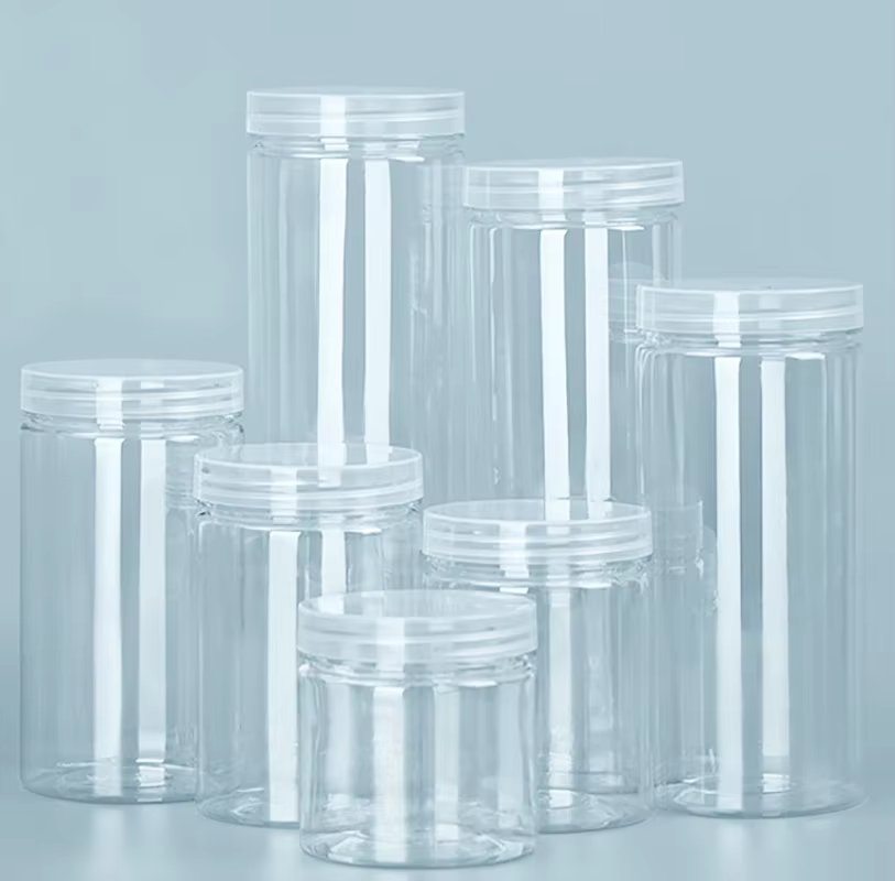 1pc Plastic Packing Bottle PET Clear Empty Seal Bottle Circular Bucket Storage Biscuit Jar Food Grade Sealed Cans Tank Container