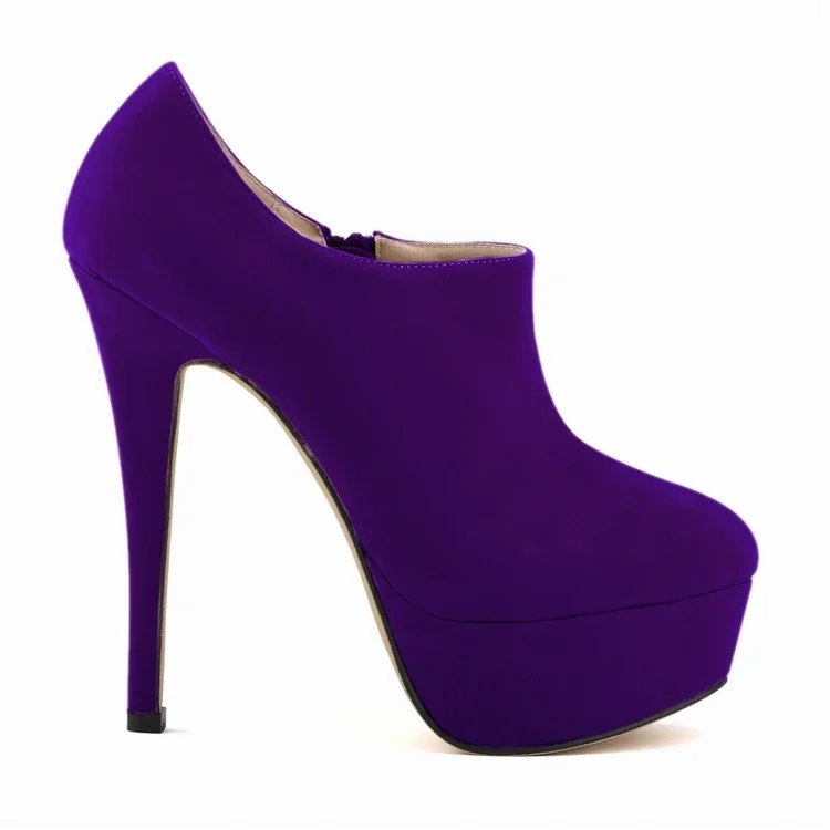 Women Short Boots Sexy 14cm Flock Ultra High Heels Platform Pumps Black Round Toe Stilettos Autumn Winter Shoes Large Size 44