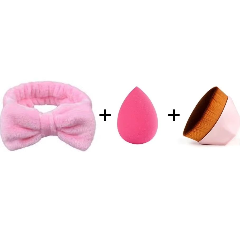 Kit GM Maquiagem Faixa Lacinho+Esponja Gota+Pincel hexágono