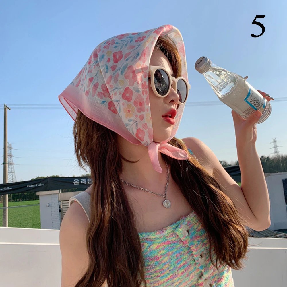 Handkerchief Print Cotton Linen  Flower Pattern Head Neck Scarves Hair Scarf Neckerchief Headscarves Square Scarf Headband INS