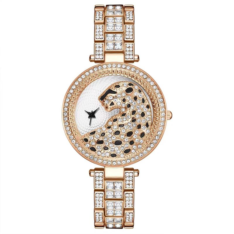 UTHAI New Women's Quartz Watch with Leopard Head and Diamonds, Fashionable and Personalized Women's Watch H30