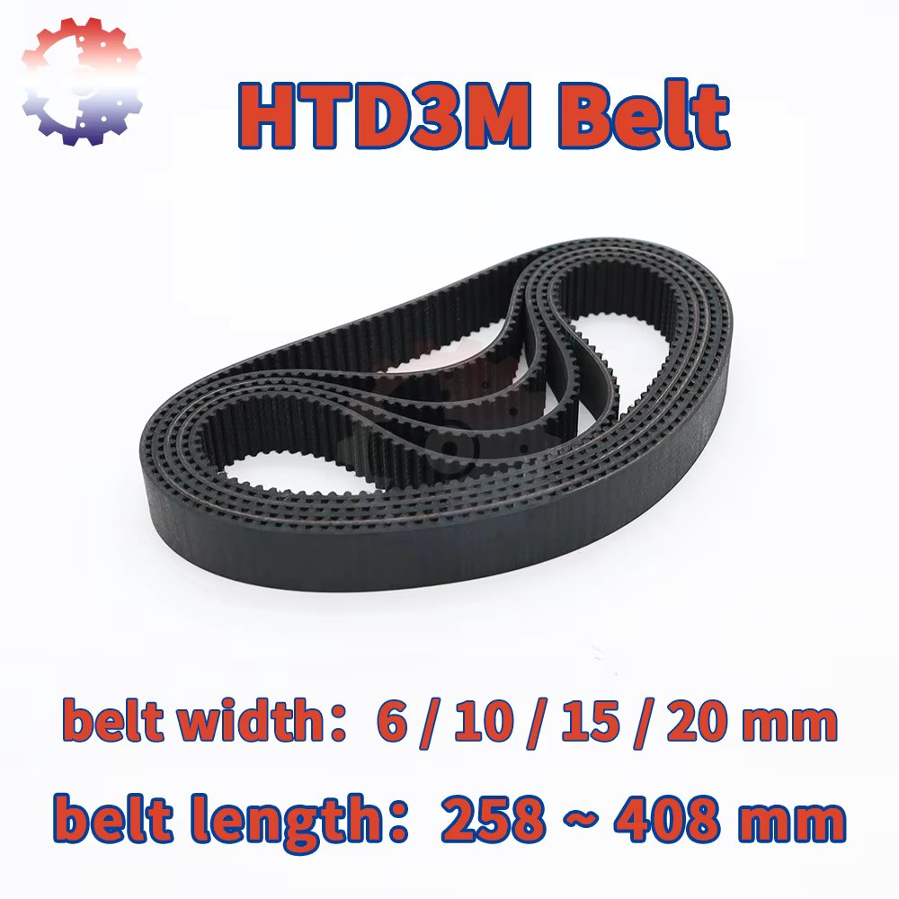 HTD3M Belt Length 258mm~408mm HTD 3M Timing Belt Closed Loop Belt Width 6 10 15 20mm 3M Synchronous Belt For Pulley Belt HTD3M