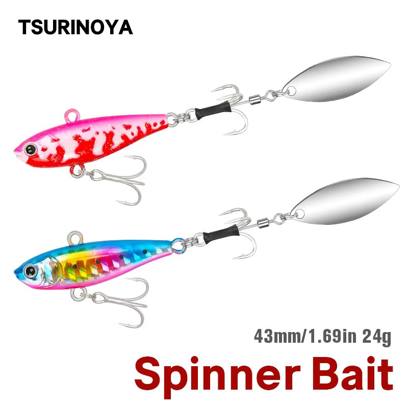 TSURINOYA 24g 360° Spinner Bait Long Casting Fishing Lure TA 43mm Metal VIB JIG Bait Saltwater Sinking Seabass Fishing Tackle