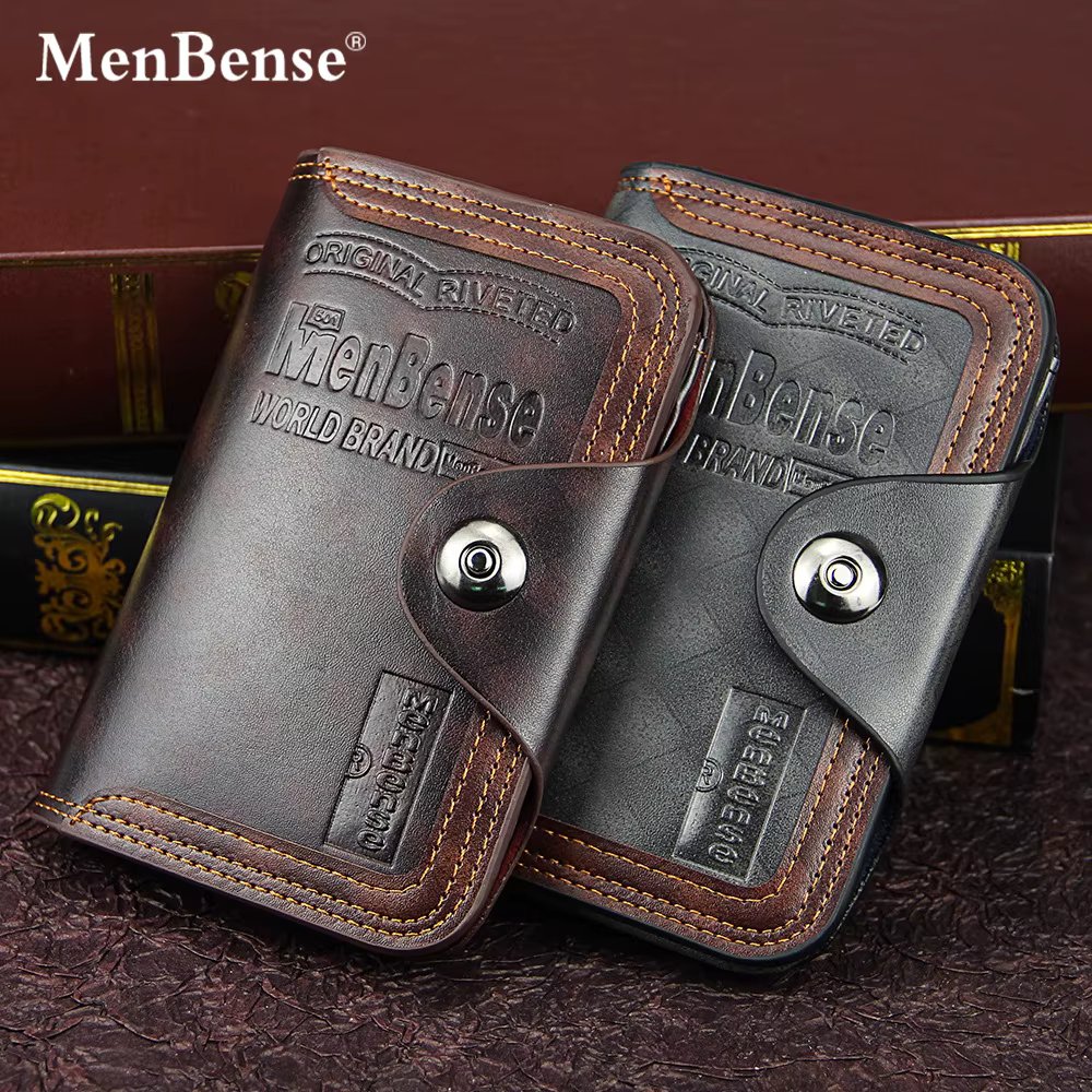 New Men's Wallet Short Fashion Casual Magnetic Buckle Money Clip Large Capacity Business Coin Bag Credit Card Bag PU Leather