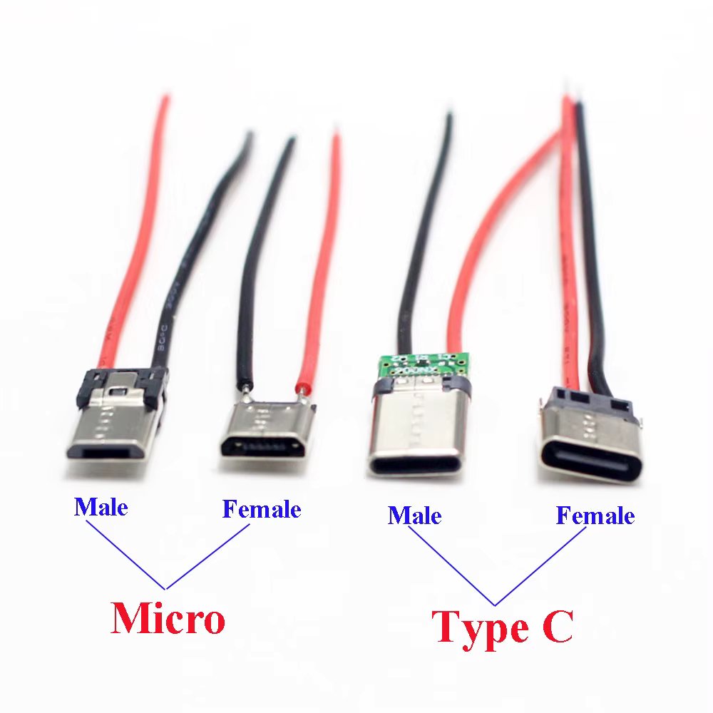 2/5Pcs Micro USB Type-C 2Pin Horizontal / Vertical 2P Simple Soldered Male Plug-in Board Quick Charging USB-C Connector