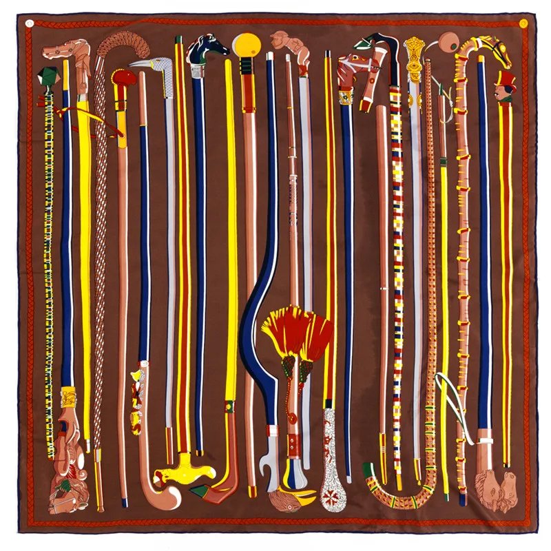 POBING Manual Hand Rolled Twill Silk Scarf Women Mace Print Square Scarves Echarpes Foulards Femme Wrap Bandana Small Hijab 90CM