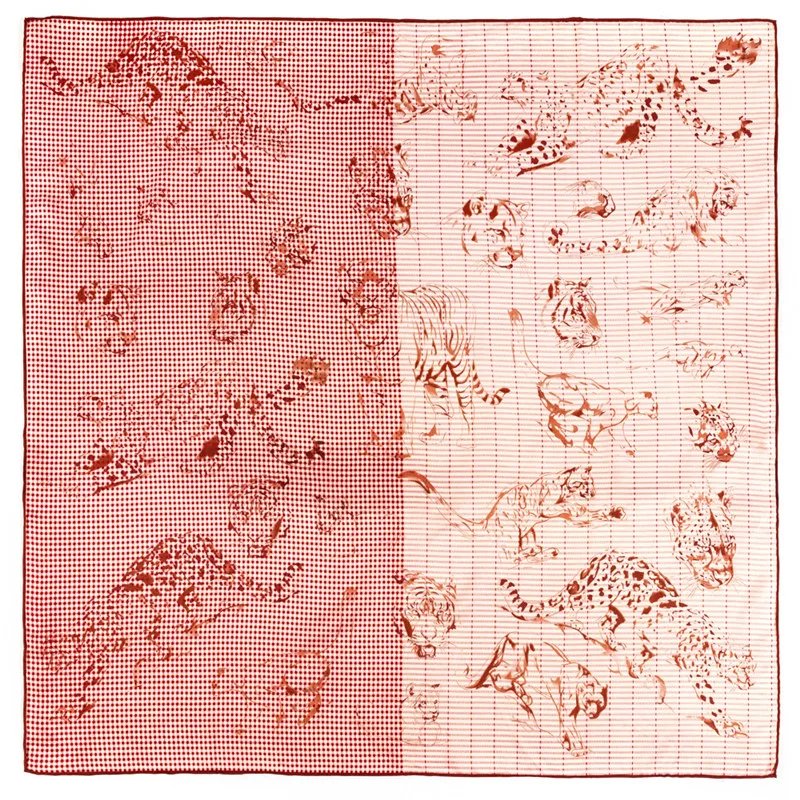 90cm Manual Hand Rolled Twill Silk Scarf Women Animals Print Square Scarves Wraps Silk Foulards Femme Bandana Head Hijabs