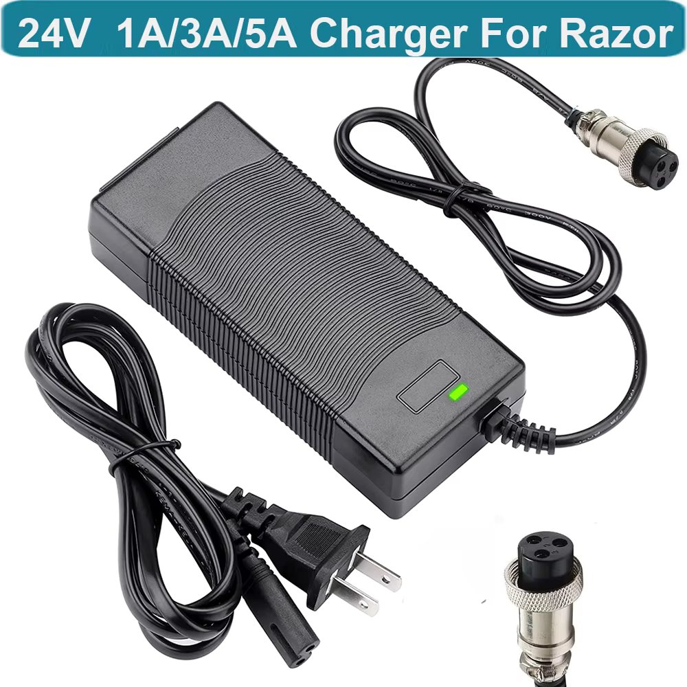 24V 3A 5A Battery Charger for Razor E200, E300, PR200, Pocket Mod, Sports Mod, and Dirt Quad, Replace for Part# W13112099014