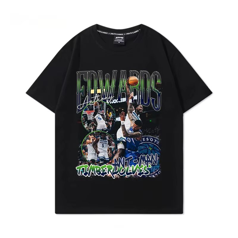 Famous Basketball Player " Edwards" Dunk Print Cotton T-shirt Men Graphics T-shirt Tops Oversize Short Sleeve High Quality