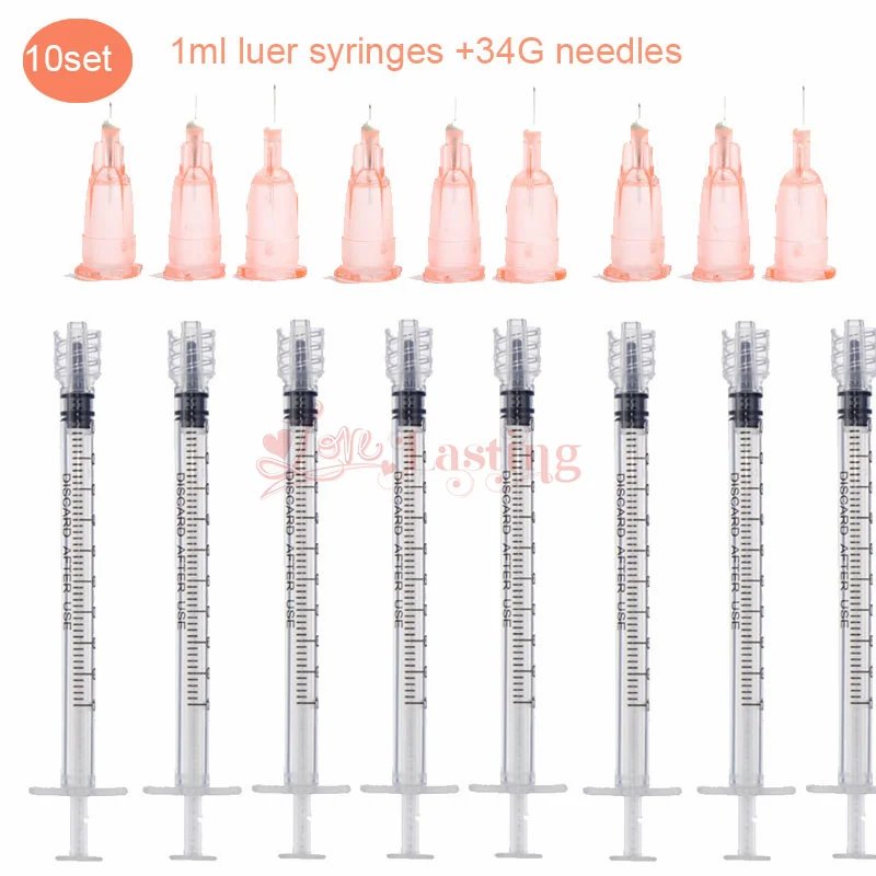 1ml luer Syringes+34G4MM+32G4MM+30G4MM Injection Needles Drawing Needles Tool Sharp Pointed Needles Tattoo Needle