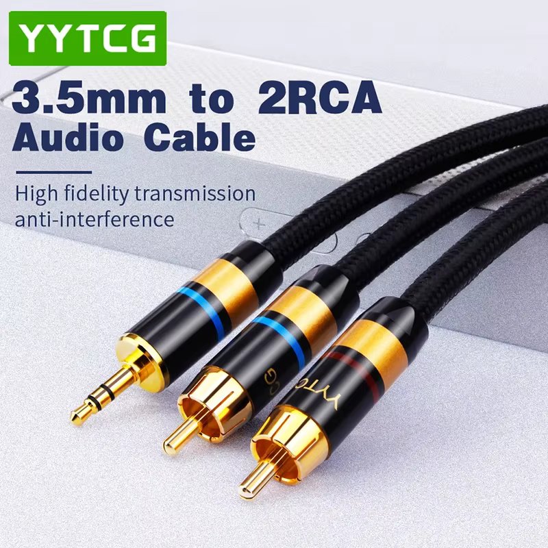 YYTCG Hifi 3.5mm to 2RCA Y Splitter Stereo Audio Cable for Audiophile Connect Phone MP3 CD PC to Amplifier 1m 2m 3m 5m