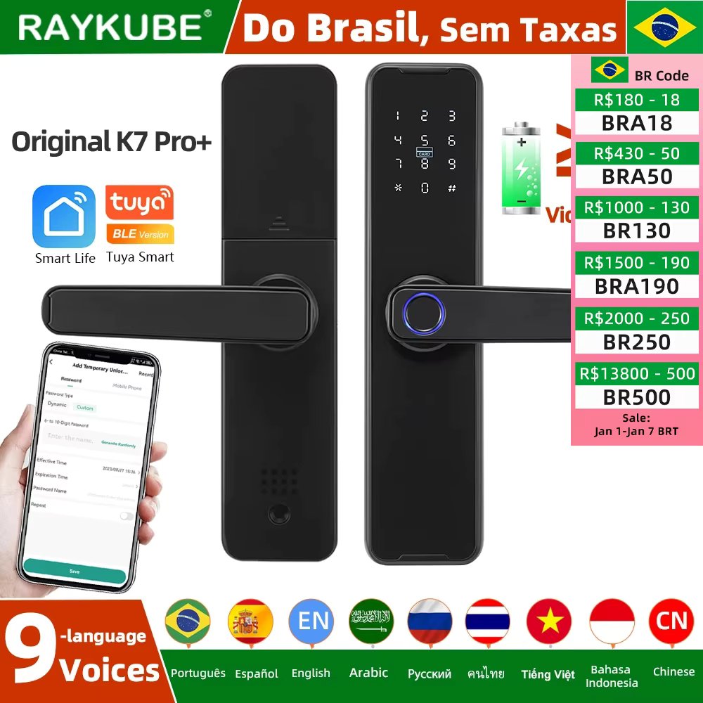 Do Brasil K7 Pro+ 9-language Version Tuya Bluetooth Electronic Fingerprint Digital Door Lock With Tuya APP unlock