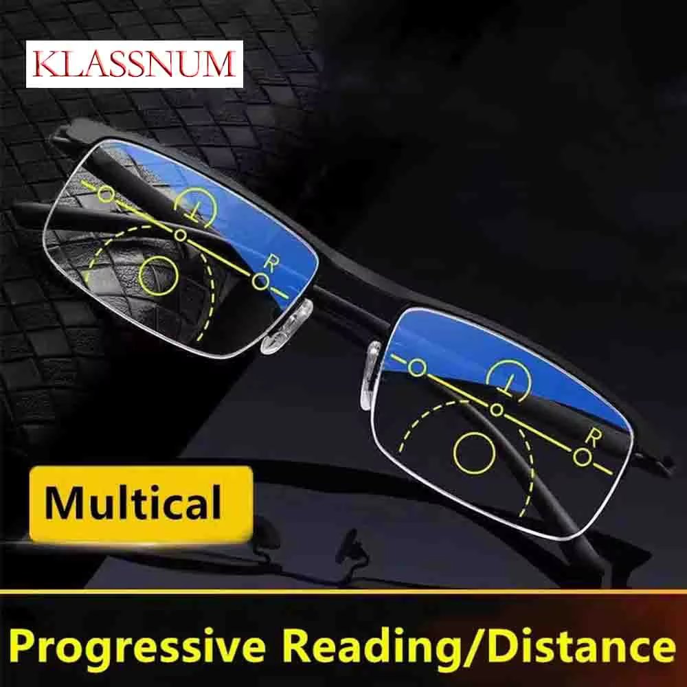 KLASSNUM Intelligent Multifocal progressive reading glasses for men women near and dual-use Anti-Blue Light adjustment Eyewear
