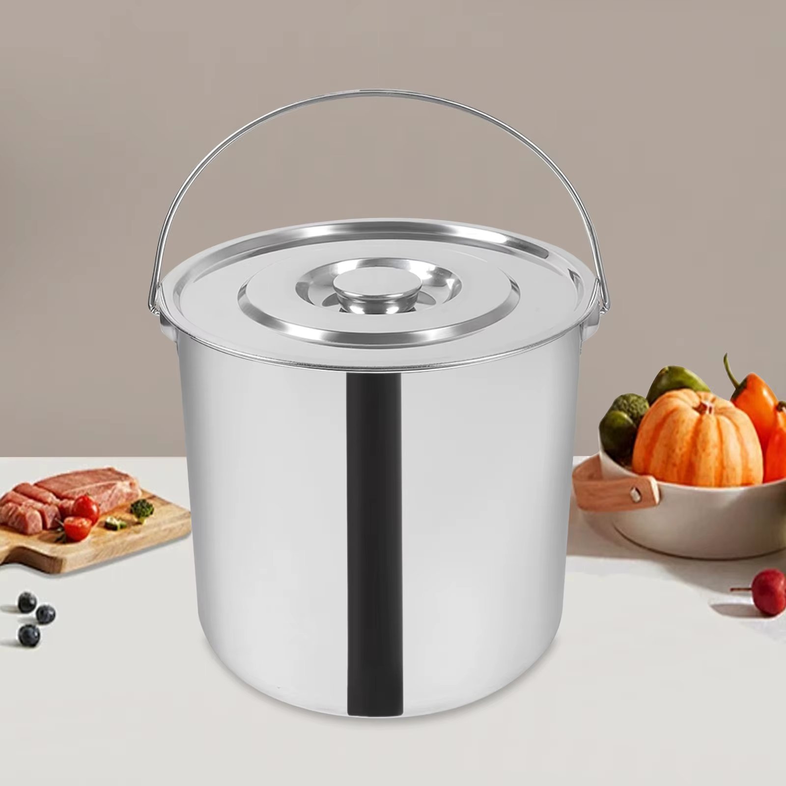 Stainless Steel Bucket with Lid Pail with Lid  18L  27*42.5cm  for Storing and Transporting Food Simple Assembly